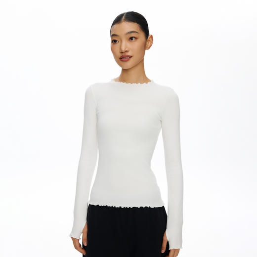 Oneup密边螺纹修身长袖T恤 商品图1