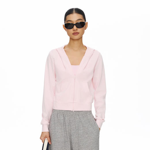 Oneup短款拉链连帽薄卫衣 商品图0