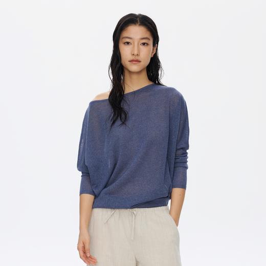 Oneup亚麻一字领蝙蝠袖长袖 商品图0