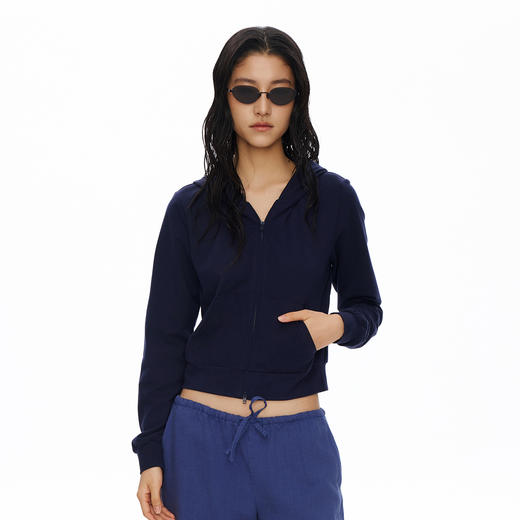 Oneup短款拉链连帽薄卫衣 商品图1