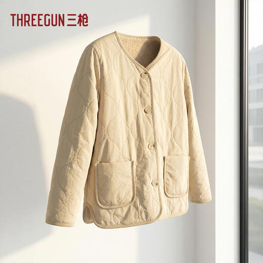 Threegun三枪 羊羔绒双面穿圆领女开衫-T80064A01 商品图0