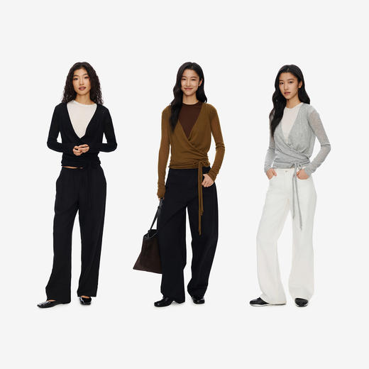 Oneup羊毛V领绑带针织衫 商品图4