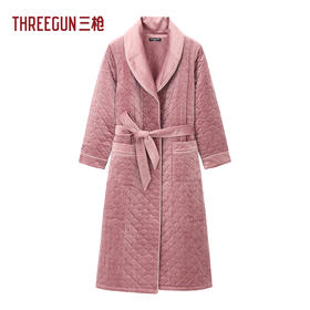 Threegun三枪 婴儿绒绗棉翻领开襟女家居睡袍-70448A011