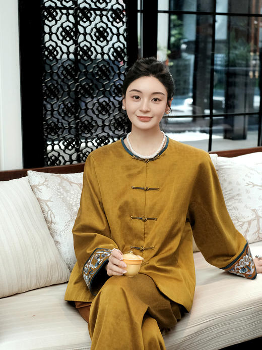 盛唐婧|香云纱金龟缎对襟夹棉外套 商品图0