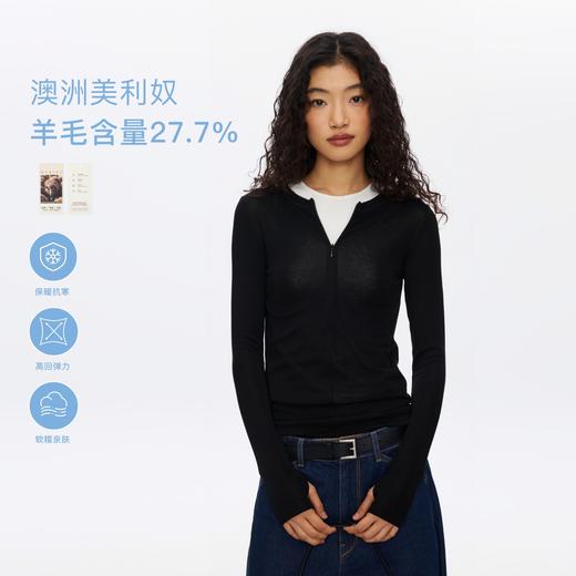 Oneup羊毛半拉链圆领修身长袖 商品图0