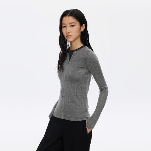 Oneup羊毛半拉链圆领修身长袖 商品图3