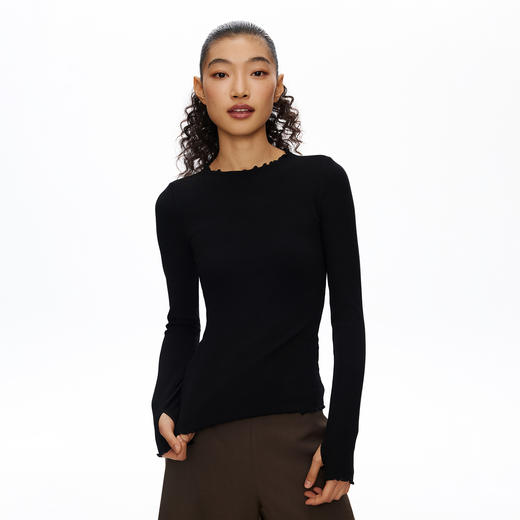 Oneup密边螺纹修身长袖T恤 商品图2