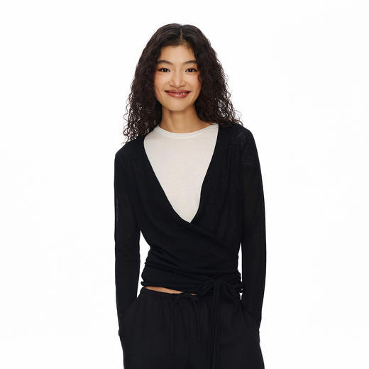 Oneup羊毛V领绑带针织衫 商品图2