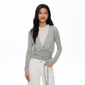 Oneup羊毛V领绑带针织衫