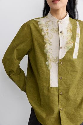 重工手工毛毡拼接小立领形象衬衫