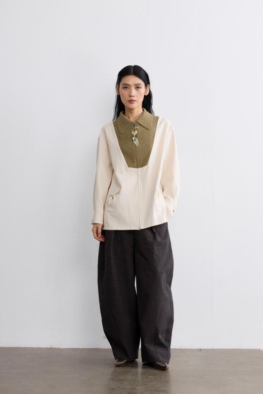 毛织拼接定制珠链拉袢有机棉廓形开衫外套 商品图0