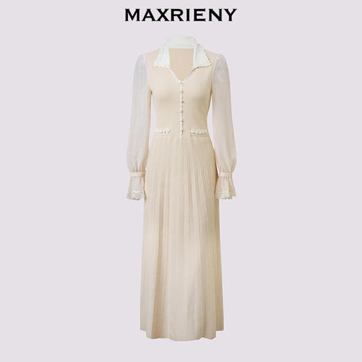 玛克门店发货：MAXRIENY复古法式连衣裙修身收腰25冬款针织裙奶油系复古少女穿搭(货号:MS86DR766) 商品图3