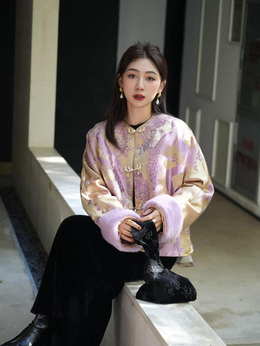 盛唐牡丹 | 新软缎真丝提花水貂棉外套 商品图0