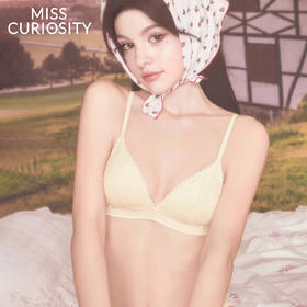 好奇蜜斯法式内衣女纯欲文胸罩套装大胸显小胸无钢圈26夏三角杯黄-奥妮卡