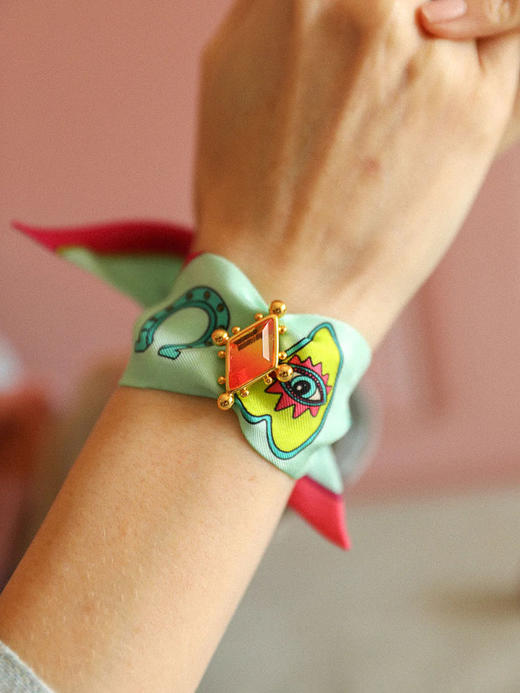 北京仓｜AN-NEE-CIRCUS Rose-薄荷绿 幸运予你 4cm丝巾 装饰扣手镯［法国设计师］ 商品图1