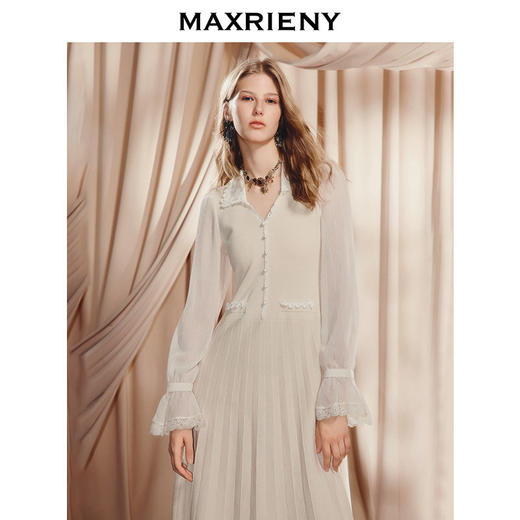 玛克门店发货：MAXRIENY复古法式连衣裙修身收腰25冬款针织裙奶油系复古少女穿搭(货号:MS86DR766) 商品图1
