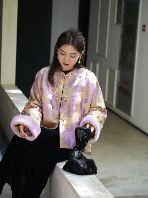 盛唐牡丹 | 新软缎真丝提花水貂棉外套 商品图2