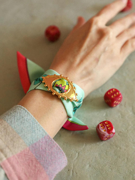 北京仓｜AN-NEE-BONOEIL-薄荷绿 幸运予你 4cm丝巾 装饰扣手镯［法国设计师］ 商品图0