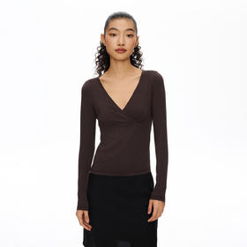 Oneup交叠V领修身长袖