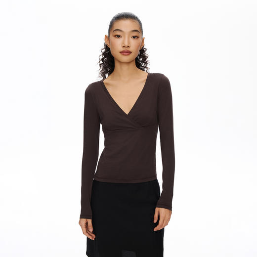 Oneup交叠V领修身长袖 商品图0