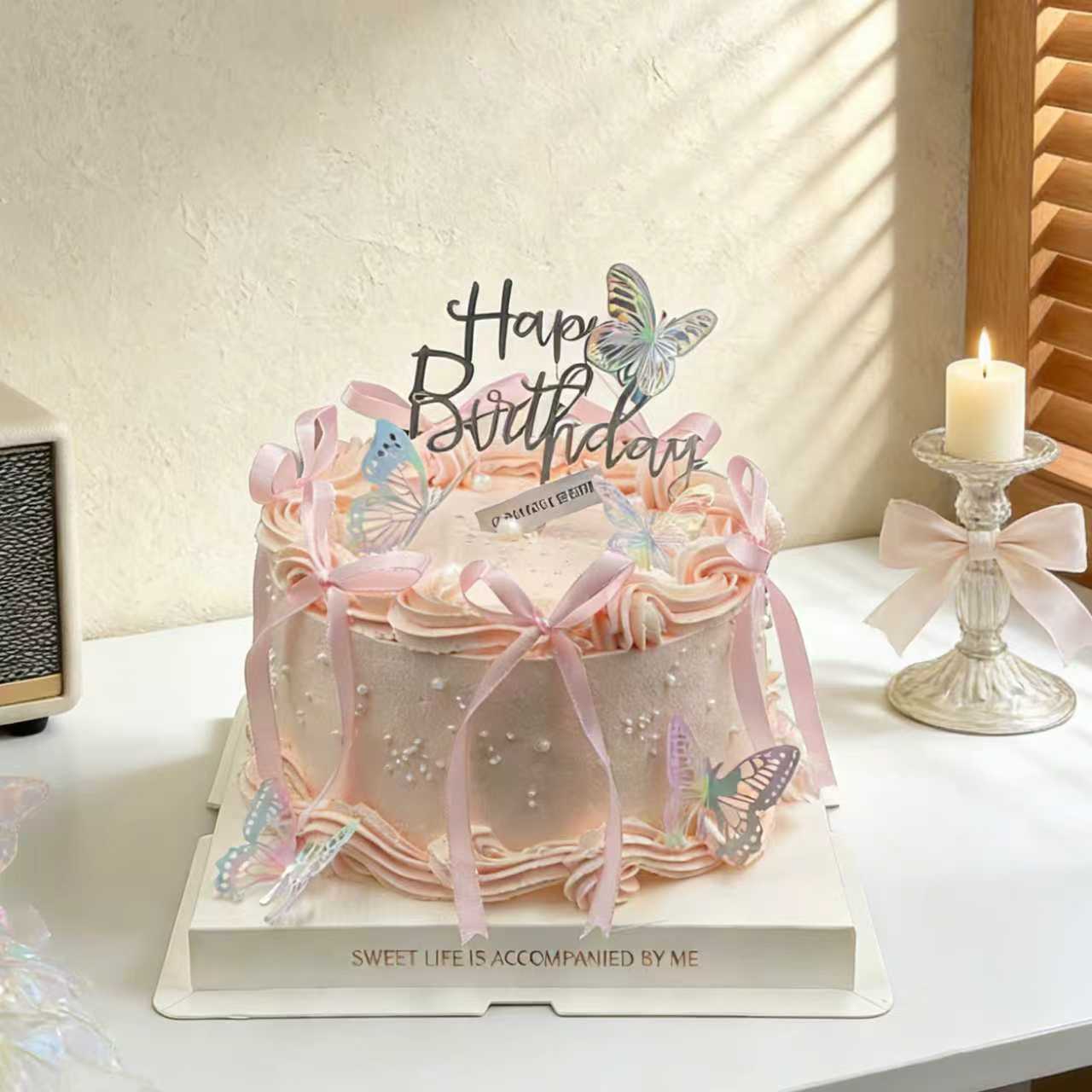 粉色蝶梦 - 6/8英寸蛋糕
