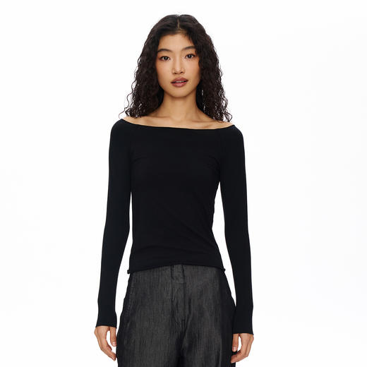 Oneup一字领修身插肩长袖 商品图2