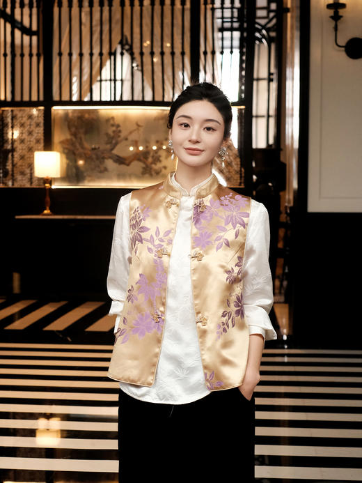 盛唐牡丹| 真丝老缎花卉马甲 商品图0