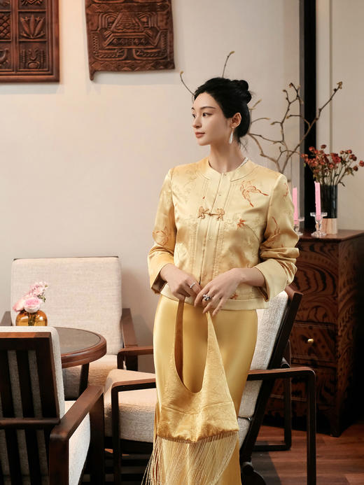 盛唐牡丹 | 松花黄色重缎真丝外套 商品图2