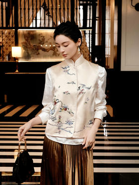 盛唐牡丹大师系列-王小潇 | 重缎真丝手绣对襟马甲(盛唐牡丹与非遗传承人王小潇联名系列)