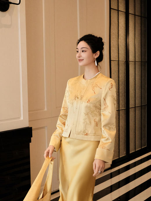 盛唐牡丹 | 松花黄色重缎真丝外套 商品图1