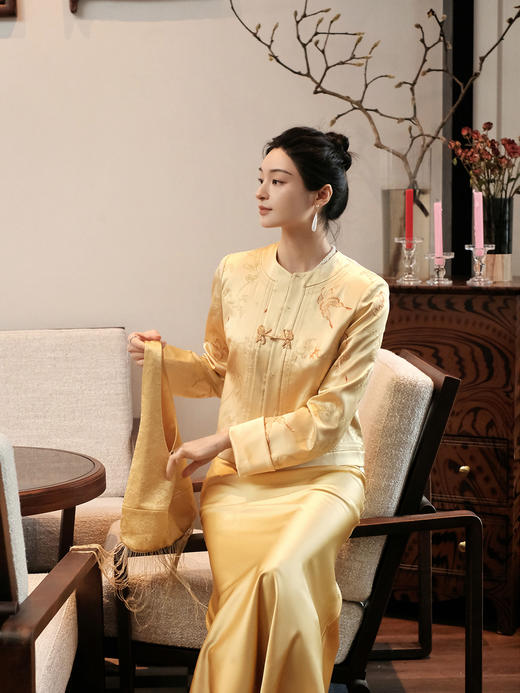 盛唐牡丹 | 松花黄色重缎真丝外套 商品图3