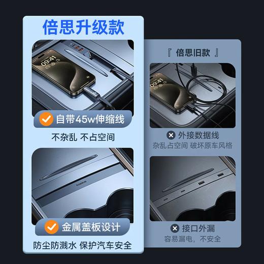 【京东好评2W+】倍思 T-Space  45W快充特斯拉专用拓展坞 BS-TS002 自带C伸缩线+L转换头 2USB口+1C口 商品图2