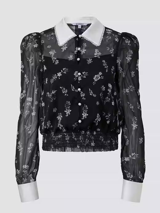 撞色领印花衬衫女修身显瘦精致复古感上衣MU86TP001 商品图3