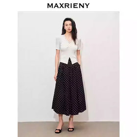 玛克门店发货：MAXRIENY优雅复古感V领抽褶复古珍珠边毛衫货号：MC85SW301