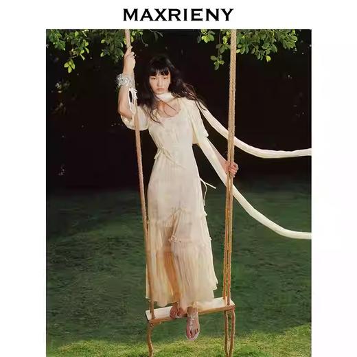 玛克门店发货：MAXRIENY日落繁花裙复古风泡泡袖碎褶连衣裙MC86DR040 商品图0