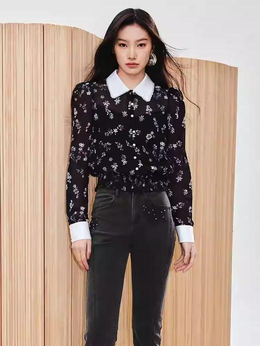 撞色领印花衬衫女修身显瘦精致复古感上衣MU86TP001 商品图2