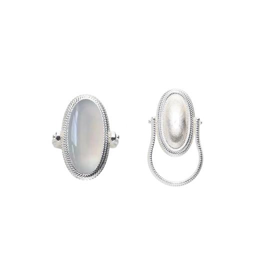 斜纹包边玉石双面戒指白玛瑙 商品图0