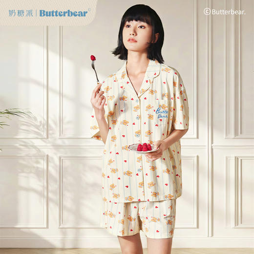 奶糖派黄油小熊联名睡衣女2026春夏新款短袖短款天使熊家居服套装 商品图0