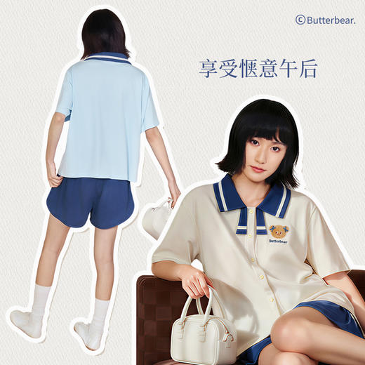奶糖派夏季睡衣短袖女学院风黄油小熊联名校服熊家居服套装可外出 商品图3