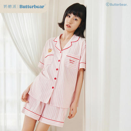 奶糖派黄油小熊联名奶油熊睡衣女款夏季短袖短裤家居服高级感套装 商品图0