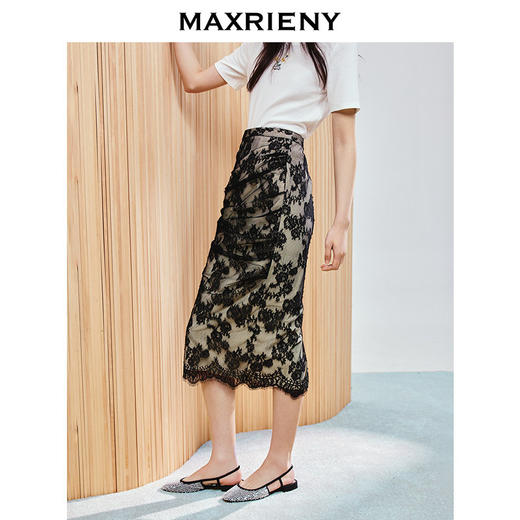 玛克门店发货：MAXRIENY不对称设计抽褶优雅蕾丝半裙(货号:MC86SK007) 商品图1