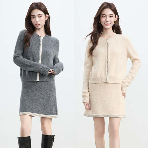 VogoPetite100%山羊绒 气质时尚通勤卷边A字短半身裙 BP142F1802 商品图0