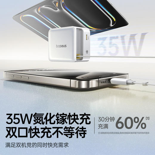 倍思 Super GaN 35W氮化镓快充充电器 自带Typec接口伸缩线+1 Typec输出口 商品图1