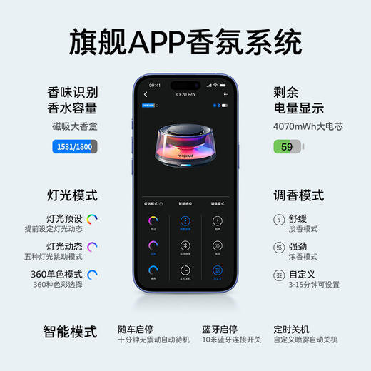 TORRAS/图拉斯 CF20 pro智能景观香薰机 黑色 汽车内香水摆件香氛高级 女友男友礼物 商品图4
