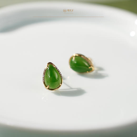 「婉尒」金镶碧玉耳钉 商品图4