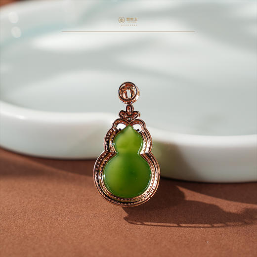 「福燊」金镶碧玉葫芦吊坠 商品图5