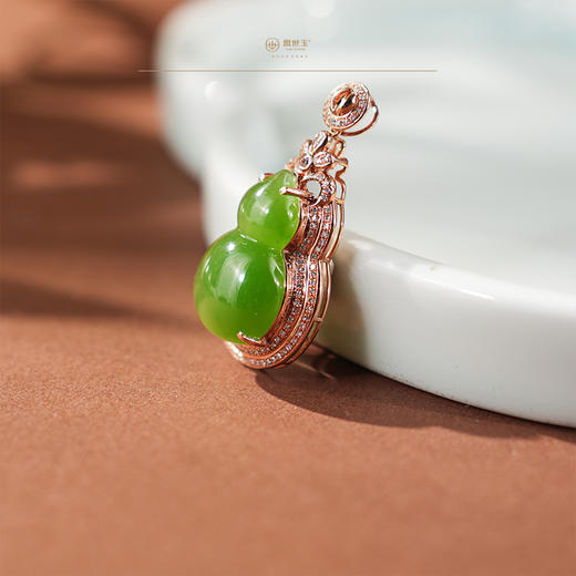 「福燊」金镶碧玉葫芦吊坠 商品图3