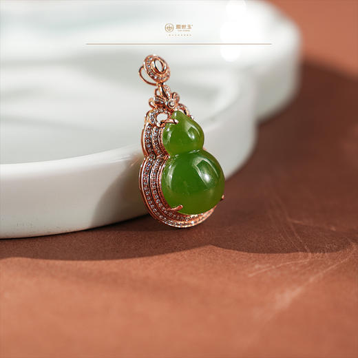 「福燊」金镶碧玉葫芦吊坠 商品图2