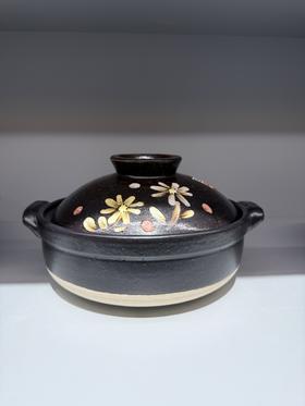 日本万古烧彩花9号陶锅汤锅2.9L