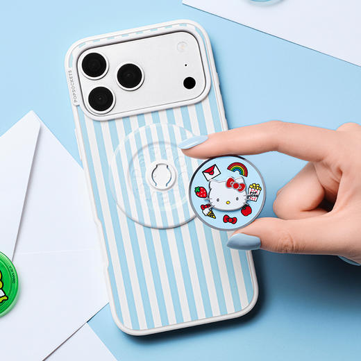 【Hello Kitty和朋友们】晴朗生活·MagSafe圆啪嗒 泡泡骚 x Hello Kitty合作系列 MAGSAFE磁吸手机气囊支架 蓝白 旋转 条纹 商品图1